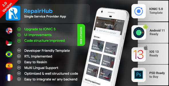 Service Provider | Service Finder | Service Booking Android + iOS App Template | IONIC 5 | RepairHub